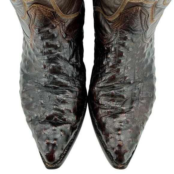 Vintage Nocona Cowboy Boots Ostrich Embossed Leather Brown Mens 10.5D Western - Picture 3 of 14